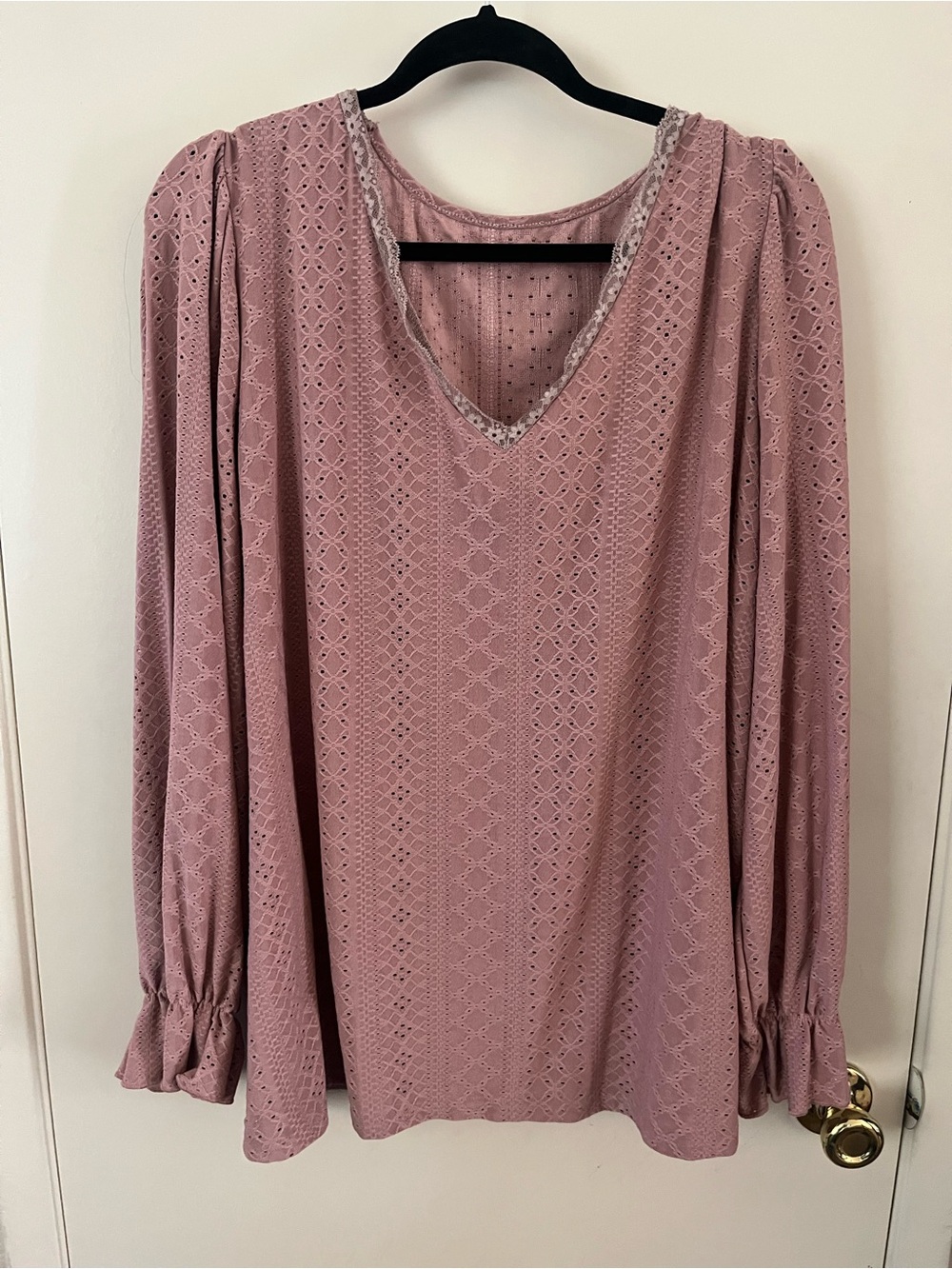 SHEIN Dusty Mauve Lace-Pattern V-Neck Blouse